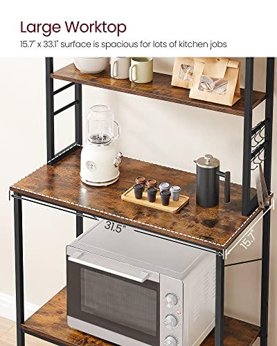 Vasagle Bakers Rack, Microwave Oven Stand, 6-Tier Coffee Bar, 6 Hooks, Metal Frame, Sturdy, 15.7 X 31.5 X 65.7 Inches, Rustic Brown And Black Ukks019B01 #TOP5