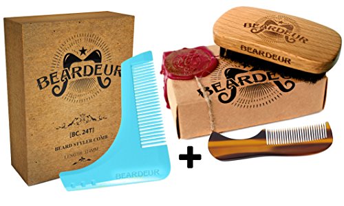 Beard Brush & Shaping Template Comb Trim Tool Guide for Men- for Beards & Mustache Conditioning, Styling & Maintenance, Premium Beard Care Kit