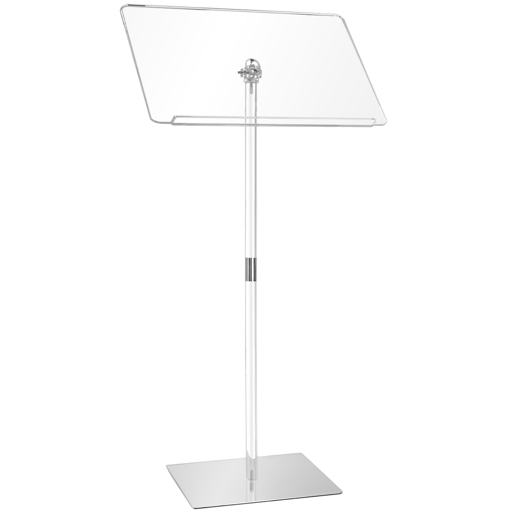KORETECH Podium Stand Acrylic 24" L x 16" W x 43" H, Adjustable Angles Lecterns & Podiums Metal Base for Church, Weddings, Classroom, Speech