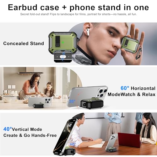 Image of RFUNGUANGO AirPods Pro 2 Case with Lock Phone Stand Magsafe, Military Green