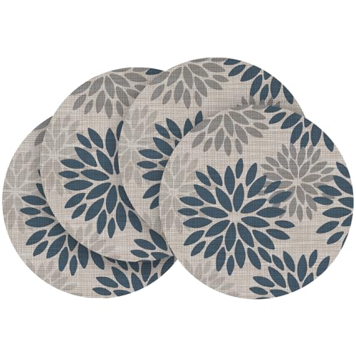 Artoid Mode Navy Dahlia Plastic Round Placemats Set of 4,