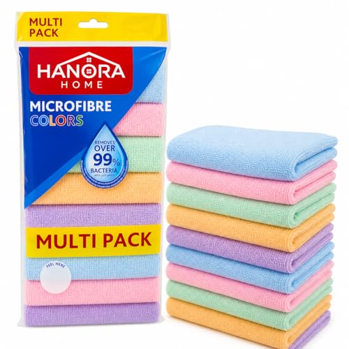 HANORA HOME Microfiber Cleaning Cloths 10 PCS Reusable Lint Free Cleaning Towels for Kitchen Car Glass & Home Ultra Absorbent Multi Purpose Cloths 30x30 cm Multi Color