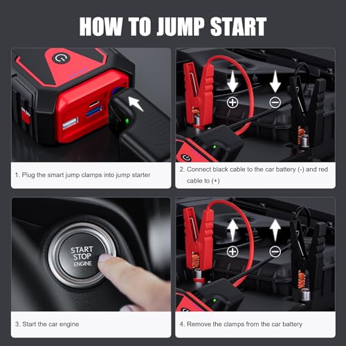 Povasee Starthilfe Powerbank, 5000A Auto Starthilfe für 12V Fahrzeuge (Bis zu 10L Benzin/8L Diesel), Starter Powerbank mit LED… – Ansicht 6