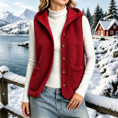Hooded Vest Women Sherpa Button Up Sleeveless Warm Jacket with Pockets - image 2