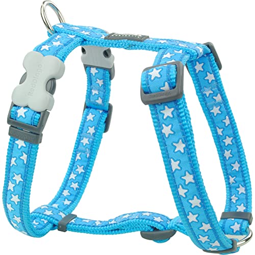 Red Dingo Desinger Dog Harness, White Stars on Turquoise (15mm x Neck: 30-48cm / Body 36-54cm) S