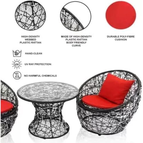 Image of Apple 2 Chair 1 Table Patio Set with Cushion for Indoor /Outdoor ||Garden || Balcony Living Room Tea & Coffee Furniture for Home Dcor (Standard, Black & White(2 Chair 1 Table)