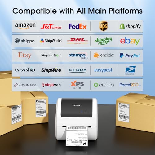 Image of Bluetooth Shipping Label Printer 4x6 with 500 Sheets 3 Inch Golden Star Holographic Thermal Labels, Bluetooth Thermal Label Printer for Shipping Packages, Compatible with USPS, Shopify, Amazon, Tiktok