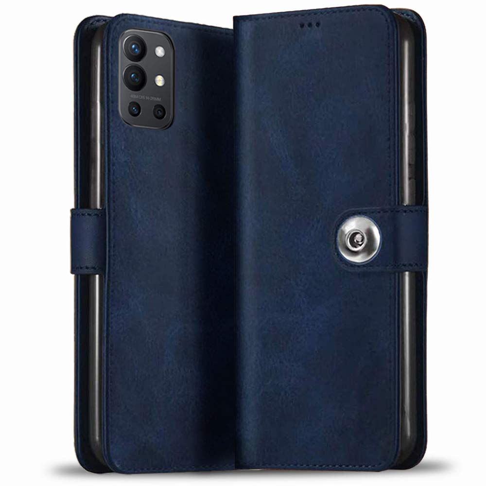 TheGiftKart Genuine Leather Finish Flip Back Cover Case for OnePlus 9R | Inbuilt Pockets & Stand | Wallet Style | Designer Button Magnet Flip Cover Back Case for OnePlus 9R (Blue) (B09DVD1Y3S) Amazon Price History, Amazon Price Tracker