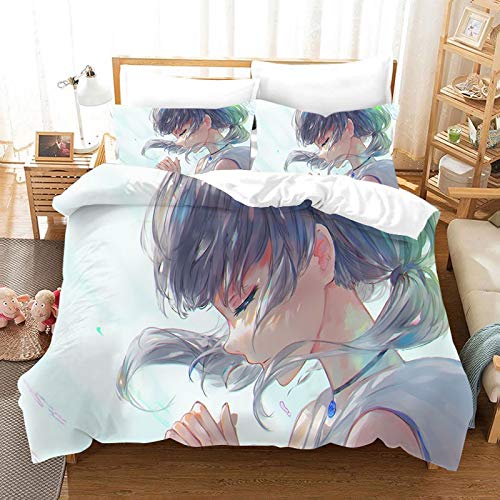 Ksainiy 3d Printing Tenki No Ko: Amano Hina Duvet Cover, Children's Duvet Cover, Anime Cartoon Quilt Cover,3 Piece Set 1 Duvet Cover 2 Pillowcase, With Zipper Opening And Closing For Easy Cleaning