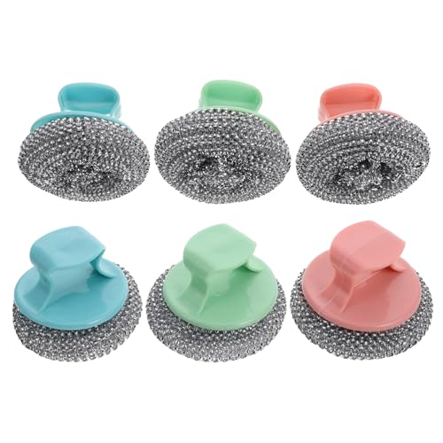 NOLITOY Stainless Steel Pan Scrubber Set 6pcs Non-s Scratch Dish Brush for Kitchen Sink Heavy Duty Cleaning Brush