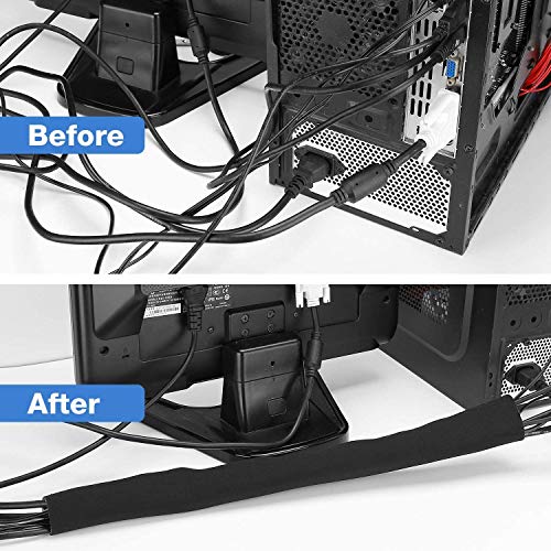Joto 10.83Ft Cable Management Sleeve, Cuttable Neoprene Cord Management Organizer System, Flexible Cable Wrap Cover Wire Hider For Desk Tv Computer Office Home Theater -Reversible Black/White, Large #TOP4