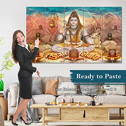 Image of Maxstone Shiva Shiv Shivji Bholebaba Mahadev Wall Painting for Living Room, Bedroom, Office, Hotels,Drawing Room Wooden Framed Digital Painting (30x60 inch) M1155