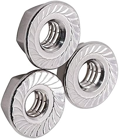 Glvaner M10-1.5 Thread Size (12 pcs) Stainless Steel Hex Flange Nuts Serrated Flange Hex Lock Nuts 304 Stainless Steel Full Thread