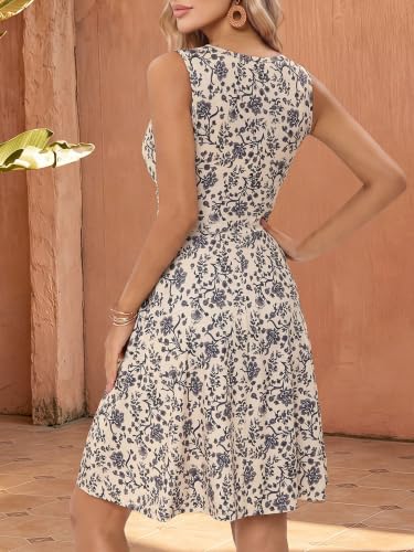 Image of OURIN Women's Spring Deep V Neck Sleeveless Floral Sundresses with Pockets Flowy Summer Dresses for Women