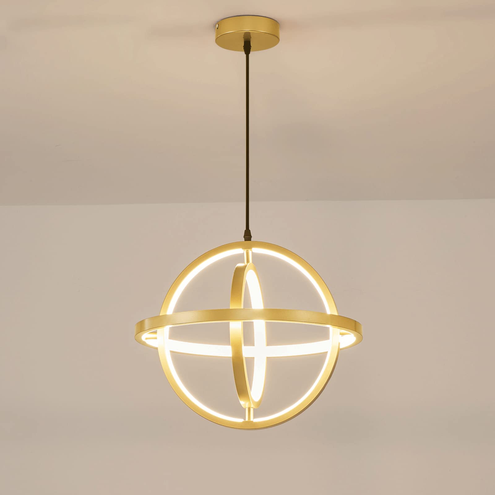 Suspension sphérique dorée à LED moderne et réglable pour îlot de cuisine