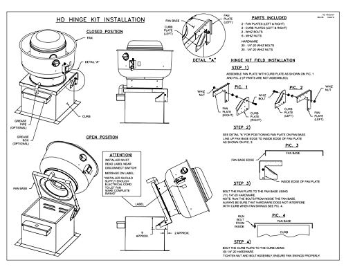 Kit de bisagras CAPTIVE-AIRE para ventilador de extracción de campana de restaurante (para ventiladores con ruedas de 20" o menores o bases de 28" o menores) miniatura 3