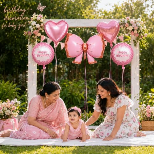Image of Propsicle Bow Foil Balloons for Birthday Decoration Pink Girls