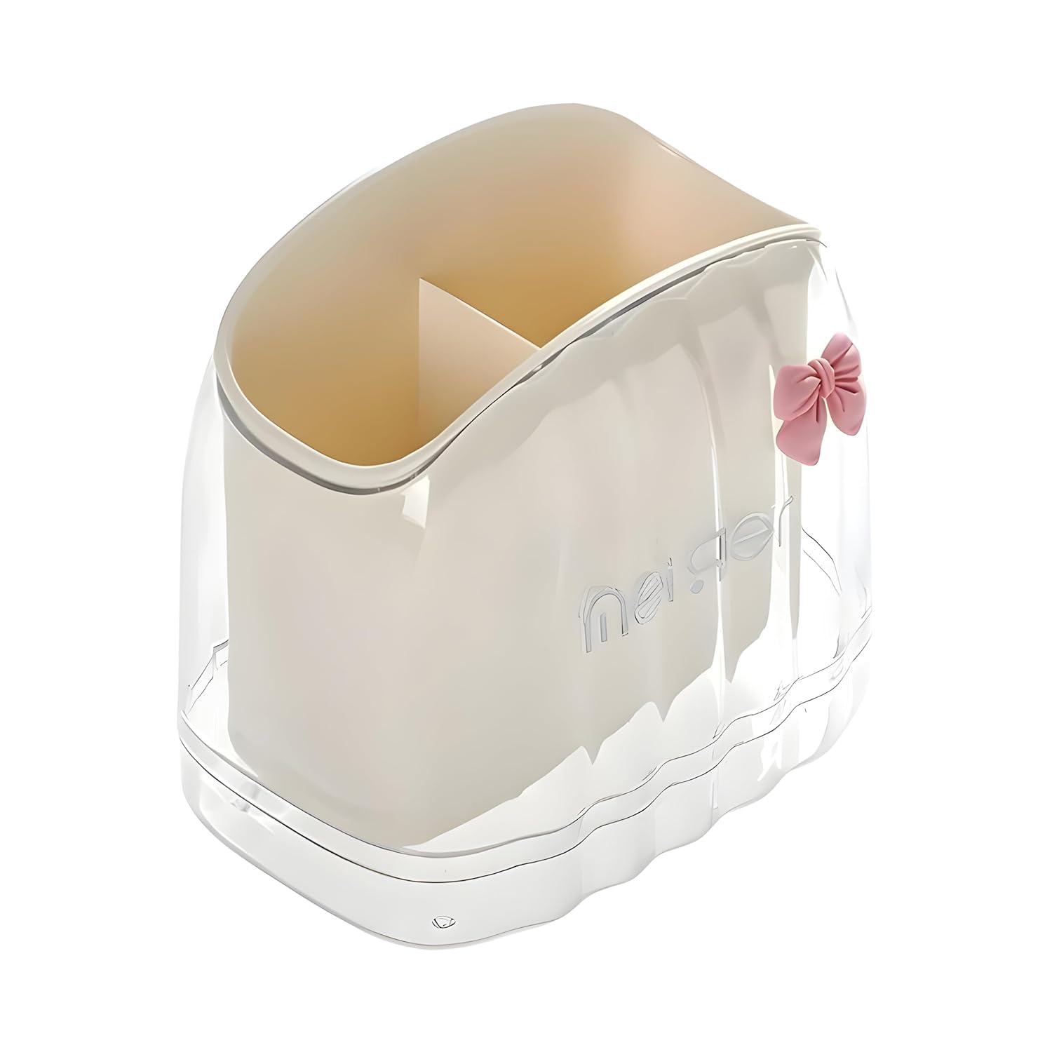 Plastic Multi Functional Creamy White Design Cutlery and Chopstick Storage Stand with Wind Draining Modern cute Design Kitchen Cutlery Organizer Box with bow