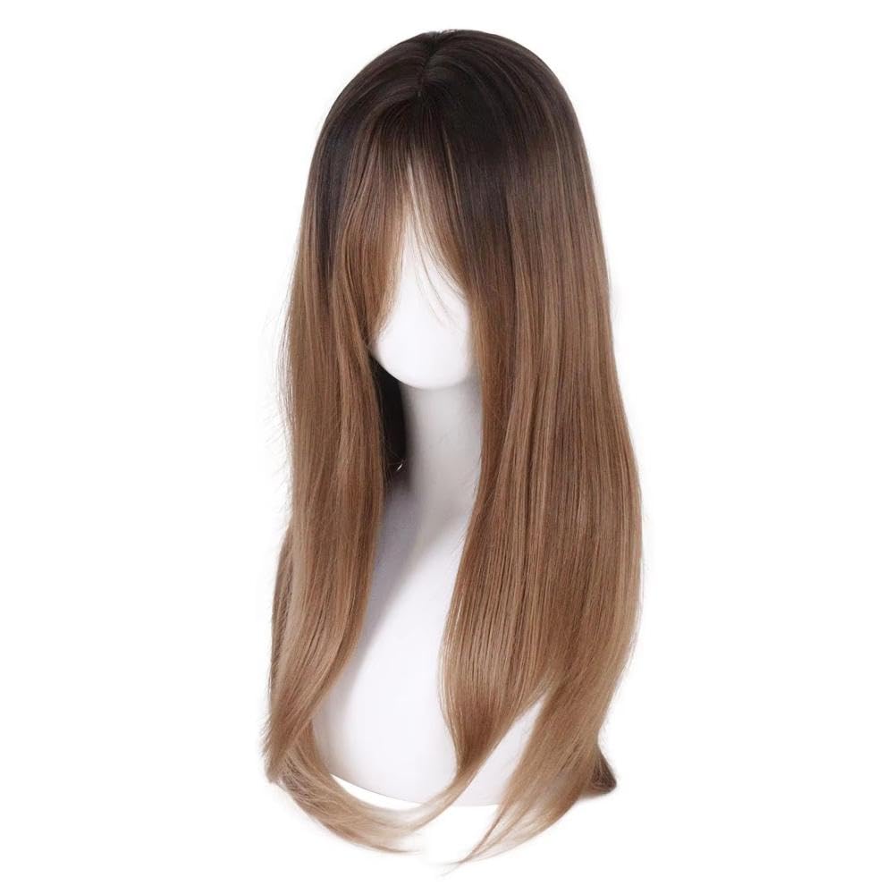 Haarpflege Perücken 66 Cm Lang Glatt Braun Ombré-Stil Mit Pony Hitzebeständige Perücke Für Frauen Mottoparty Täglichen Gebrauch