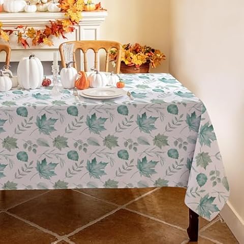 Romanstile Fall Rectangle Tablecloth 60x102 Inch,Thanksgiving Autumn Harvest Blue Green Maple Leaf Table Cloths,Waterproof Stain Resistant Farmhouse Table Cover for Thanksgiving Holiday Dinner Party Cover