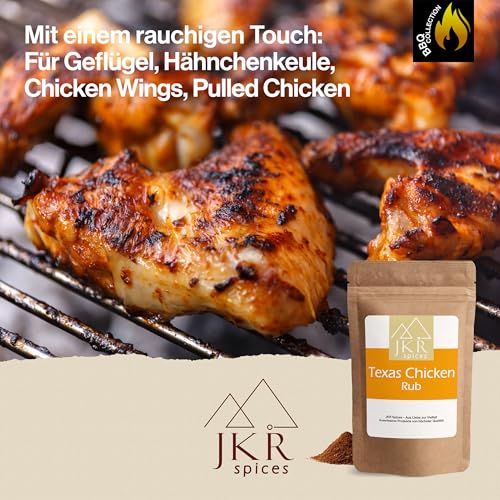 JKR Spices Texas Chicken Rub 450g, BBQ Gewürzmischung für Hähnchen Wings Keulen Smoker Grill Ofen Dry Rub mit Rauchnote im Aromabeutel