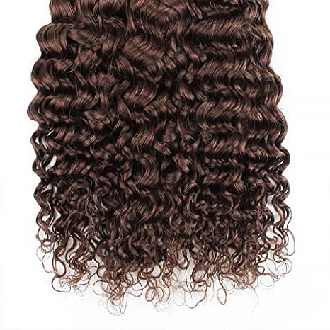 Miniatura 5 de Manojos de cabello humano color marrón chocolate #4, mechones de cabello humano ondulado profundo de 10, 12 y 14 pulgadas, extensiones de cabello