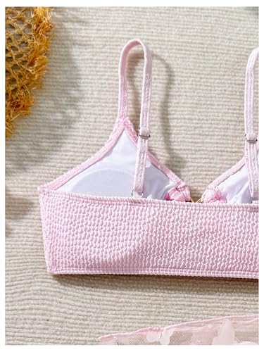 Verdusa Girl's 3 Piece Textured Bikini Set Cut Out Swimsuit with Butterfly Mesh Cover Up Skirt4