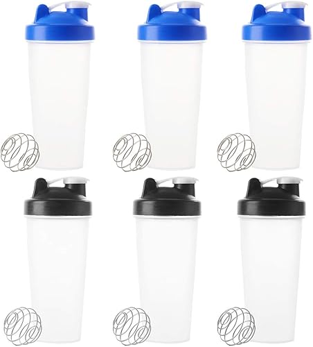 Juego de 6, botellas mezcladoras de proteínas de 20 onzas con bola agitadora, no tóxica de boca ancha, a prueba de fugas, sin BPA, de grado