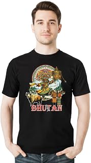 Bhutan Themed Graphic T-Shirt for Men, Black, Cultural Print, Casual Wear Price In India