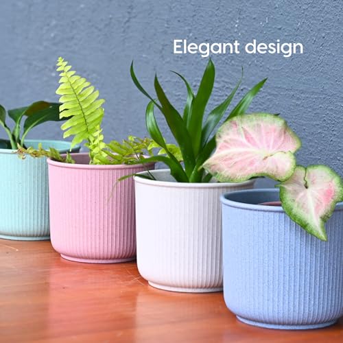 Image of Eha Earth Friendly Statement Pot 4 Inch Pots and Planters Set of 4 | Table Top Planters| Bamboo Based, UV Protected | Planter for Indoor & Balcony Window Flower Pots | Sand Castle