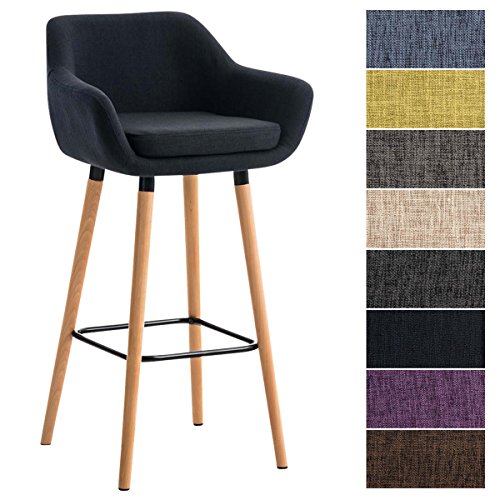 CLP Taburete de Bar Grant en Tela I Taburete Alto con Respaldo & Reposabrazos I Taburete Alto de Cocina Moderno I Color: Negro