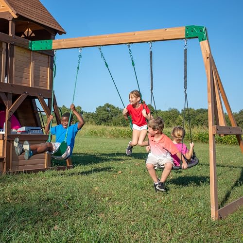 Backyard Discovery Cedar Cove Cedar Wood Swing Set with Spiral Tube Slide, Wave Slide, Clubhouse, Toy Grill, Snack Bar, Rock Wall, Belt Swings, Web Swing, Balcony, Chalkboard, Ladder, Outdoor Playset - image 5