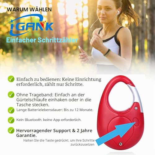 iGANK Simple Walking Pedometer 3D Schrittzähler für Männer Frauen Kinder (rot)