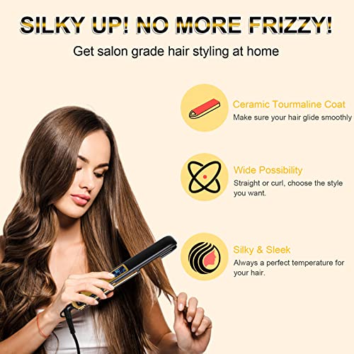 Professional Flat Iron Hair Straightener, Kugge 1” Ceramic Tourmaline Flat Iron For Hair, Adjustable Temp Up To 450℉, Hair Iron With Dual Voltage, Auto Shut-Off #TOP3