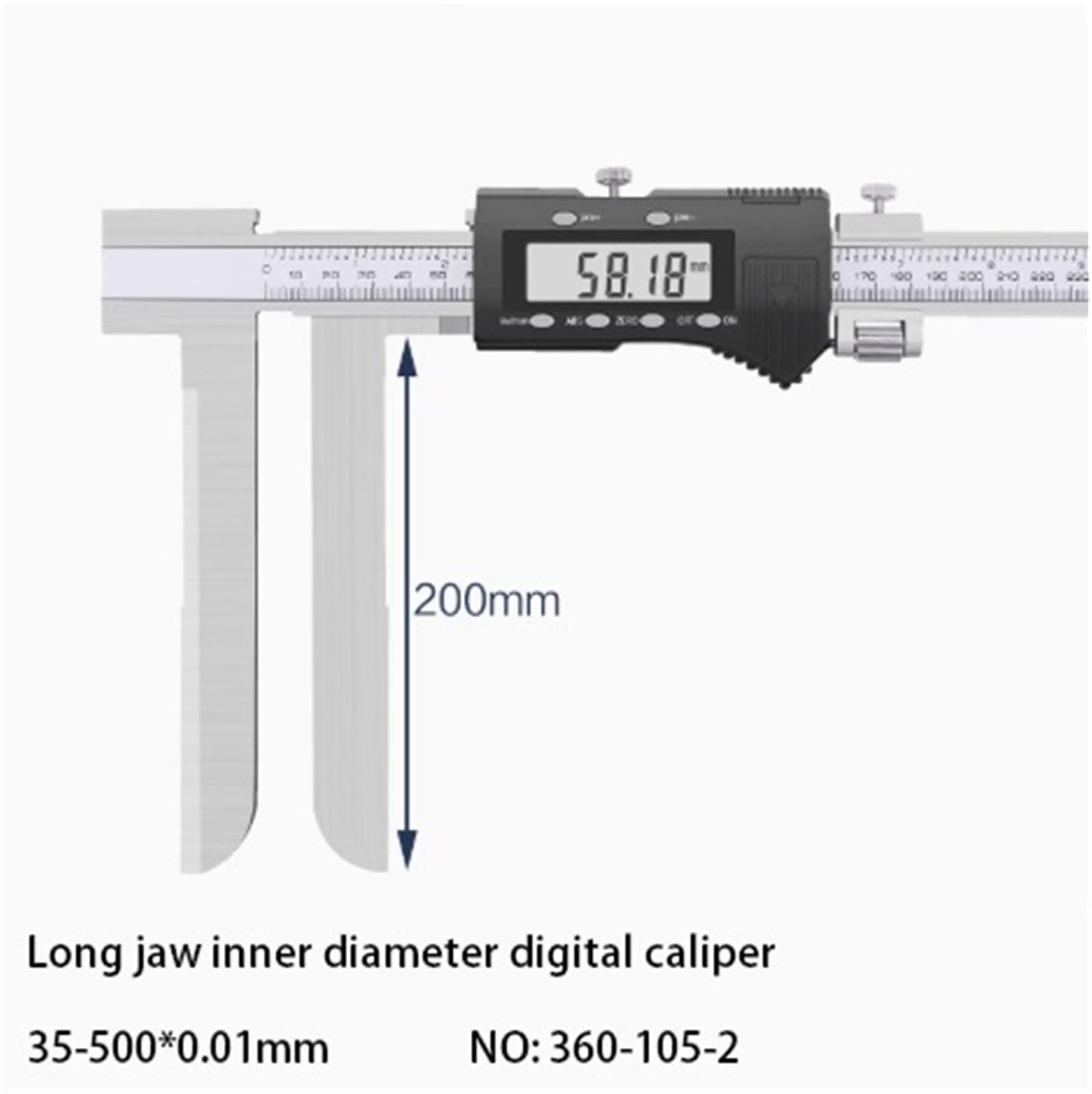 1 x cyfrowa elektroniczna suwmiarka ze stali nierdzewnej z wydłużonymi długimi szczękami o średnicy wewnętrznej 10-150 mm (kolor szary)