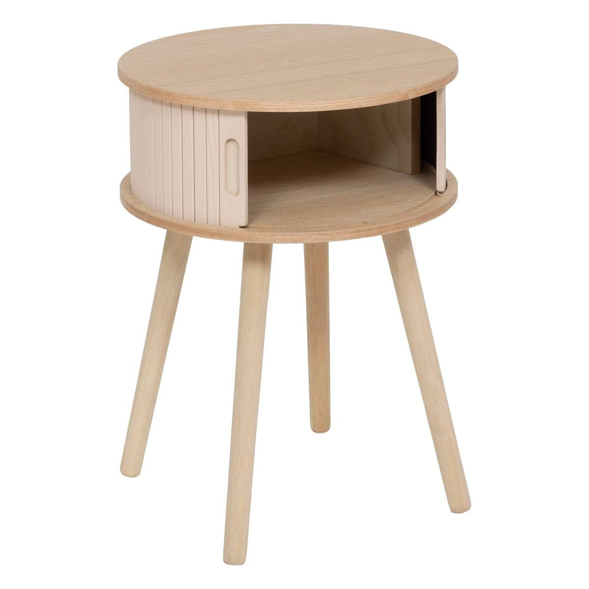 Table d'appoint Table de Chevet 2 Portes Effet Lattes Beige crème H 54 cm - Atmosphera