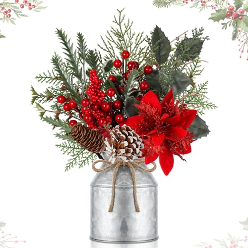 SiliFine Christmas Table Centerpiece Decoration Artificial Flower Stems Assorted Holly