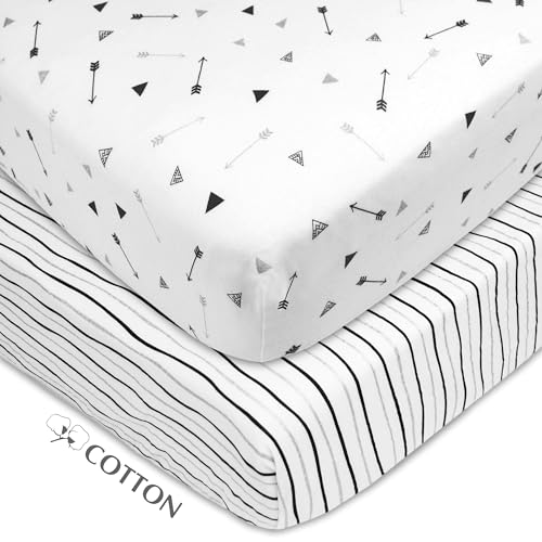 Image of American Baby Company 2 Pack Fitted Crib Sheets 52x28 inch, Silver Arrow /Stripe | 100% Natural Cotton Crib and Toddler Bed Sheets, Soft, Breathable & Hypoallergenic, Gentle on Skin, Neutral for Boys & Girls