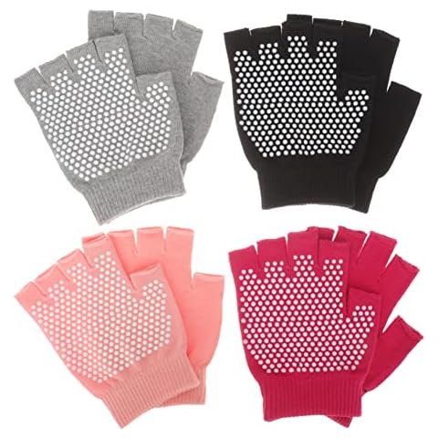 GOOHOCHY 4 Pairs Non-Slip Yoga Gloves Half Finger Gloves Pilates Gloves Pilates Ballet Dance Gloves Wrist Grips Ballet Gloves Ladies Mittens Cotton Equipments Protection Cover