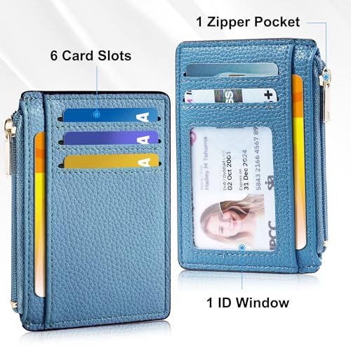 Image of Tipmile Womens Credit Card Holder Wallet, Small Slim RFID Blocking Sleeve | Mini Tiny Cute ID Case, Minimalist Zipper Pocket Wallet, Thin Coin Purse, Mothers Gift, Sky Blue
