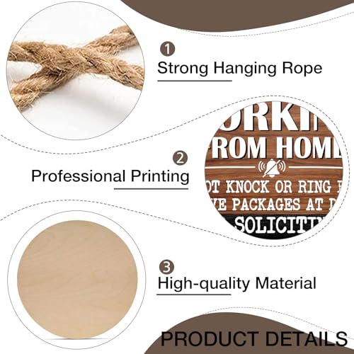 Image of Deroro No Soliciting Front Door Sign, Working from Home Wood Door Hanger Outdoor Outside Porch Decor, Please Do Not Knock Farmhouse Rustic Wooden Wreath Indoor Wall Hanging Decoration