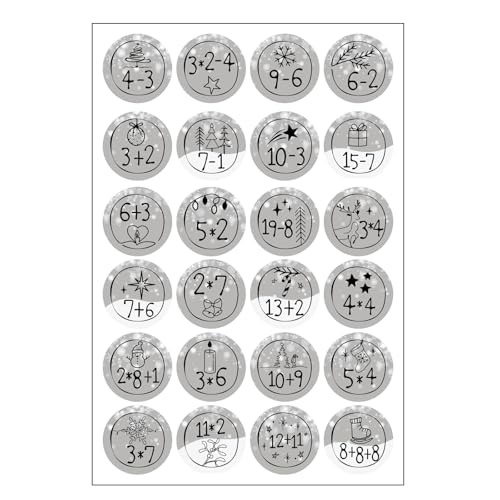 BOOMTOP 24 Adventskalender Zahlen Aufkleber mit Rechenaufgaben...
