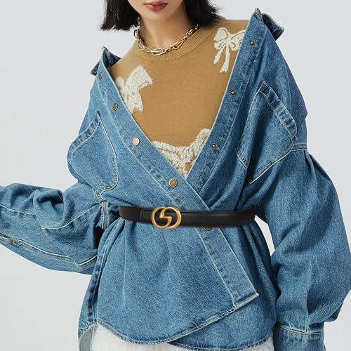 Image of Aurolran Women's Leather Belt with Buckle - Ideal for Dresses, Jeans, and Coats