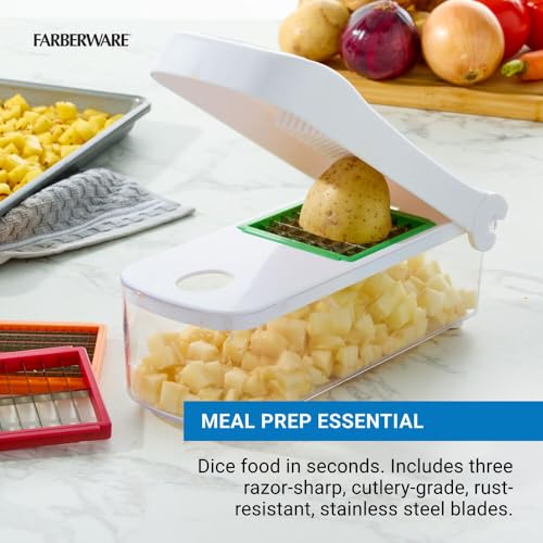 Farberware Professional Large Vegetable Chopper with 3 Interchangeable Blades - Manual Onion Chopper, Food Dicer for Potatoes, Tomatoes, Peppers, Garlic - Stainless Steel, Dishwasher Safe - image 3