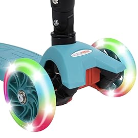 ChromeWheels Foldable Scooters for Kids, Deluxe Kick Scooter 4 Adjustable Height 132lbs Weight Limit 3 Wheel, Lean to Steer LED Light Up Wheels, Best Gifts for Girls Boys Age 3-12 Year Old, Aqua