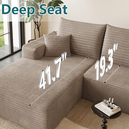 Image of 95 inch Modular Sectional Couch, Boneless L Shaped Cloud Sofa with Chaise Lounge, Corduroy Upholstered Couches Memory Foam Deep Seat, No Assembly Required, Ideal for Living Room(Camel, Left Facing)