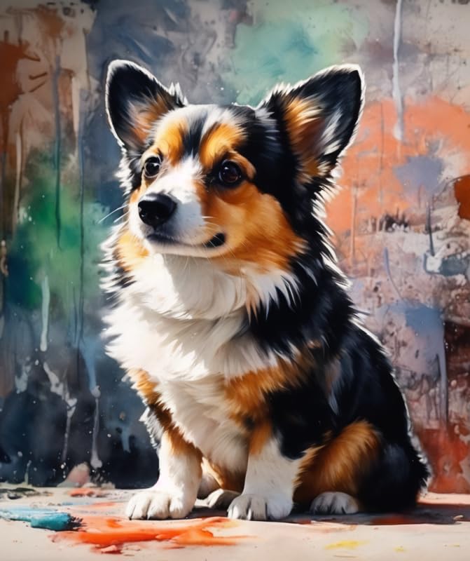 ZMHZMY Paint by Numbers Welsh Corgi Canvas DIY Oil Painting for Adults Beginner with Brushes and Acrylic Pigment- 16