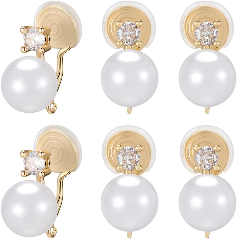 Beebeecraft 10Pcs Clip On Earring Findings, Imitation Pearl Cubic Zirconia with Loop 18K Gold Plated Earring Converter Component for Non Pierced Ears Jewelry Making