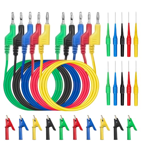 Riisoyu 5 St&uuml;ck 1mMultimeter Messleitungen, 4mm 5 Farben Isolierte Bananenstecker 10 St&uuml;ck Krokodiklemmen und Pr&uuml;fsonden, Kabel f&uuml;r Strommessger&auml;te Spannungspr&uuml;fer