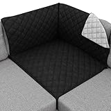 Sofa Shield Couch Sectional Covers for Dogs, Reversible Furniture Protector with Strap, Stain and Tear Resistant Cushion Cover, 30x30 inch Seat, Machine Washable Slipcover Pets, Cats, Black Gray